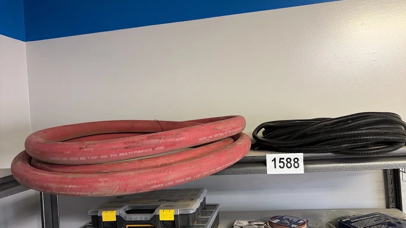 NEW/UNUSED COIL OF 1 1/2" GREENLINE MULTIPURPOSE HOSE & A COIL OF WIRE LOOM