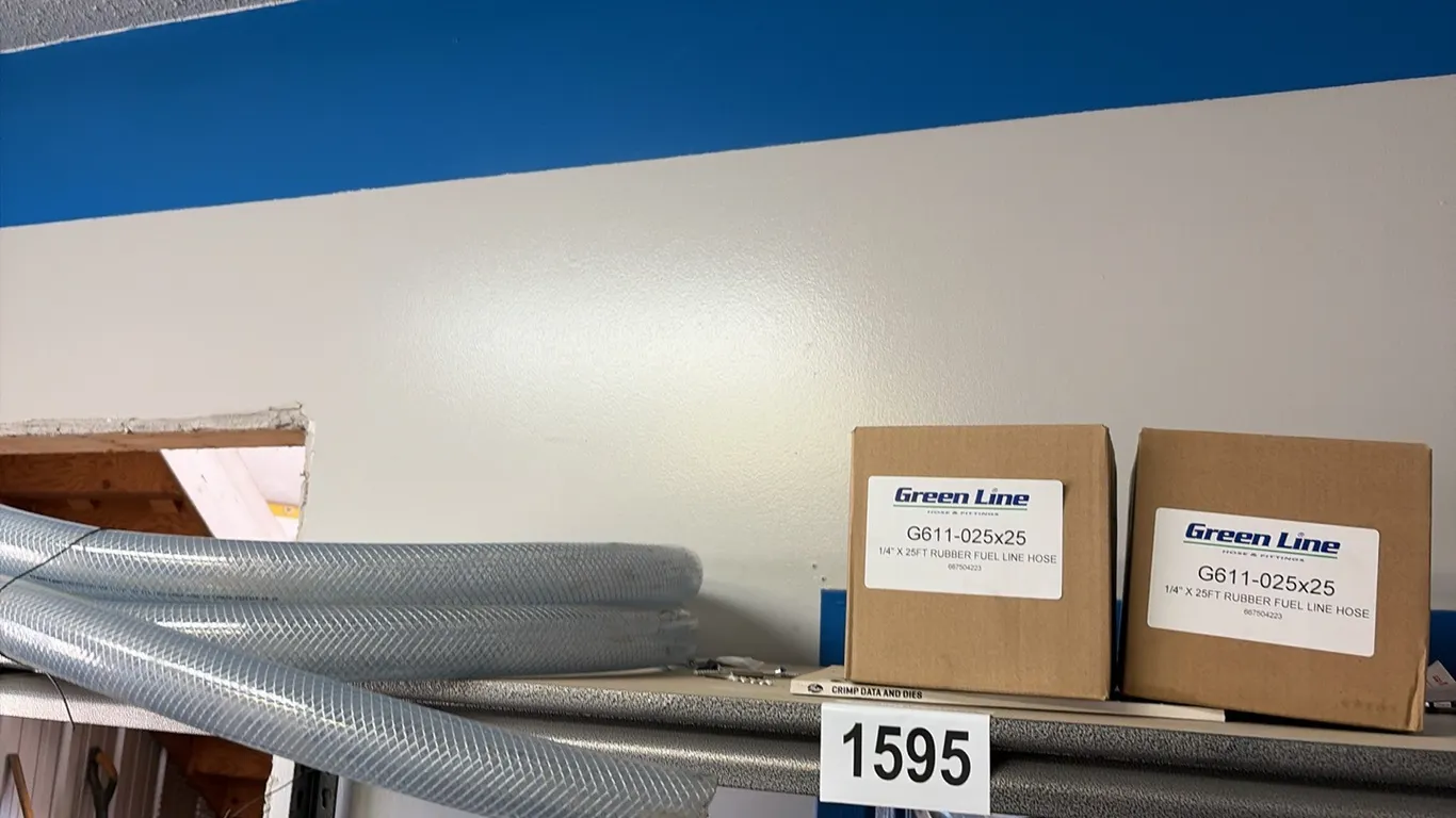 NEW/UNUSED COIL OF 1 1/2" BRAIDED CLEAR HOSE & 2 - BOXES OF 1/4"X25'L RUBBER FUEL LINE