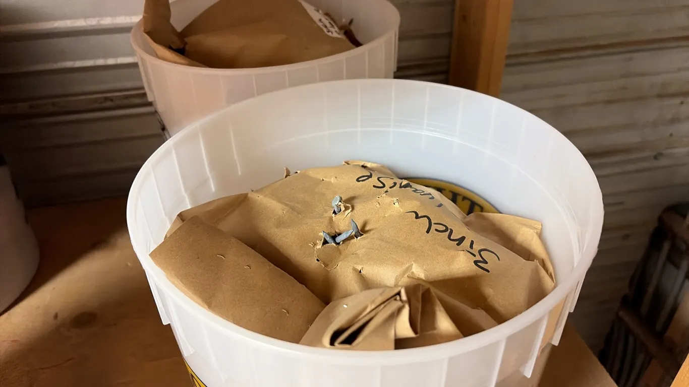 2 - NEW/UNUSED PAIL CONSISTING OF 3 BAGS OF 3" NAILS & ONE PAIL CONSISTING OF 3 BAGS OF 4" NAILS