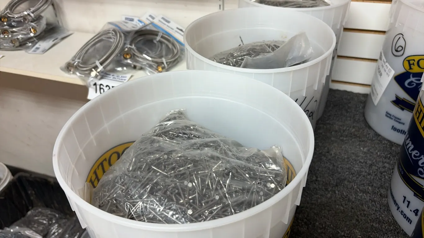 NEW/UNUSED - 2 PAILS CONSISTING OF 5 BAGS OF 1 1/2" ARDOX NAILS & ONE PAIL CONSISTING OF 4 BAGS OF 2 1/2" NAILS
