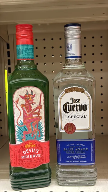 Jose Cuervo tequila lot. Includes (1) 750ml bottle of Jose Cuervo Devil's Reserve tequila with natural flavors (30% ABV, 60 proof) and (1) 750ml bottl
