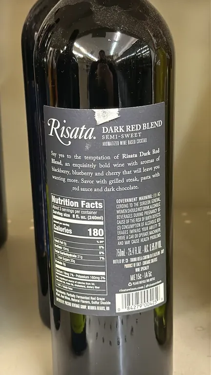 Risata Dark Red Blend semi-sweet wines. 750 ml (25.4 fl. oz.) each. Product of Italy. Liquor can only be picked up and removed by the registered buyer
