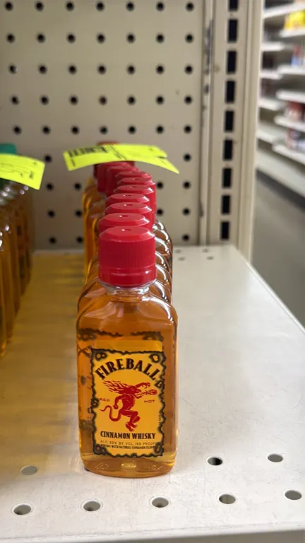 Fireball Cinnamon whisky bottles. 50ml capacity per bottle. 33% Alc./Vol. (66 Proof). Liquor can only be picked up and removed by the registered buyer