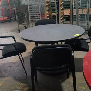 48"x29" Round Laminate table with 4 Metal frame chair with padded seat and back (No other contents included)
