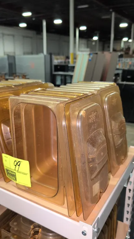 ¼ size (6" depth) Rubbermaid poly amber insert pans with (5) lids