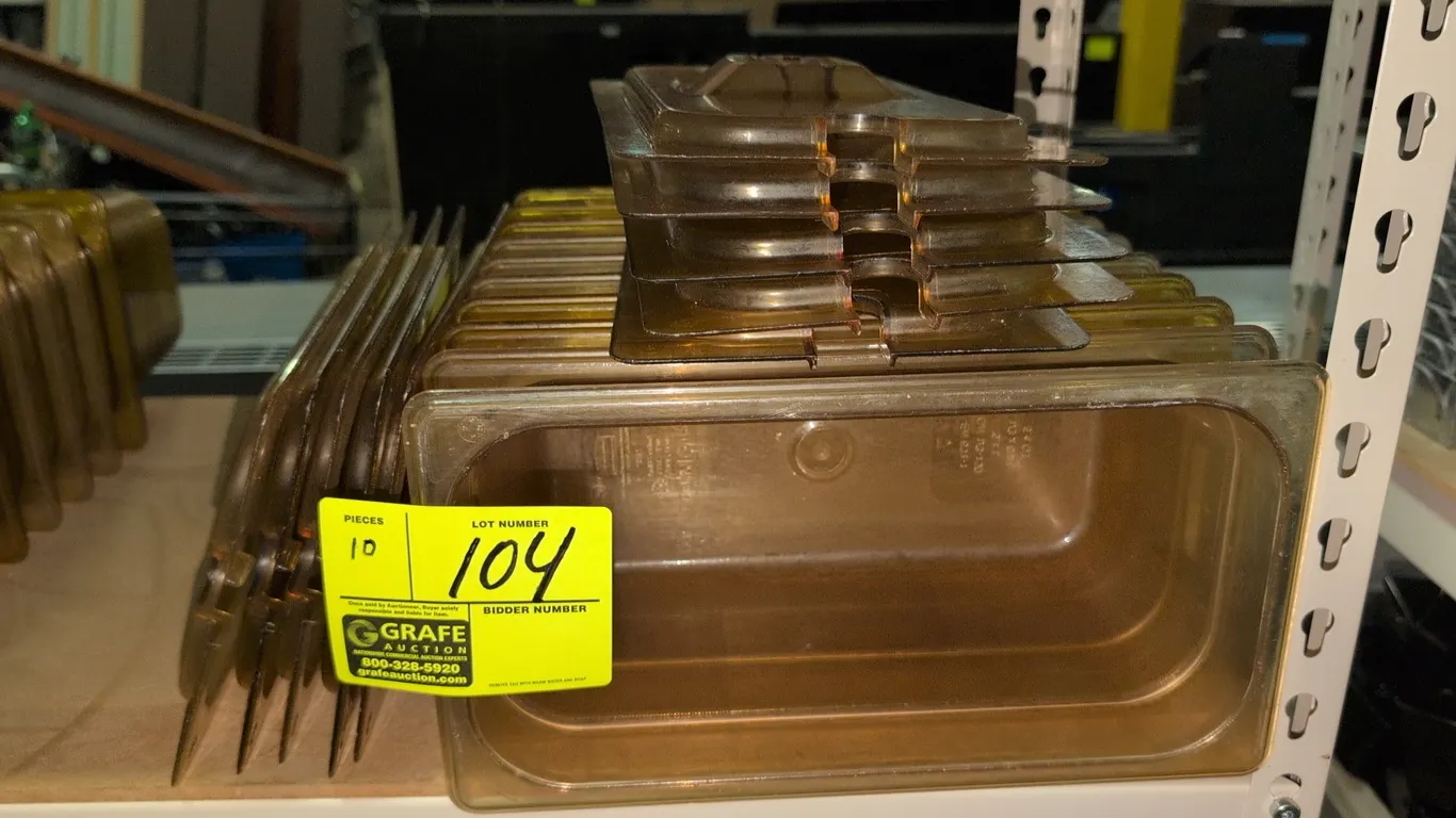 ⅓ size (6" depth) Rubbermaid poly amber insert pans with (10) lids