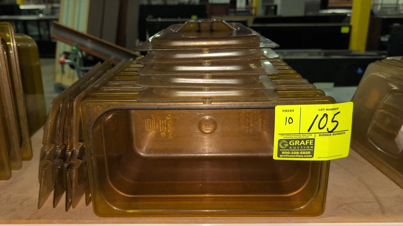 ⅓ size (6" depth) Rubbermaid poly amber insert pans with (10) lids