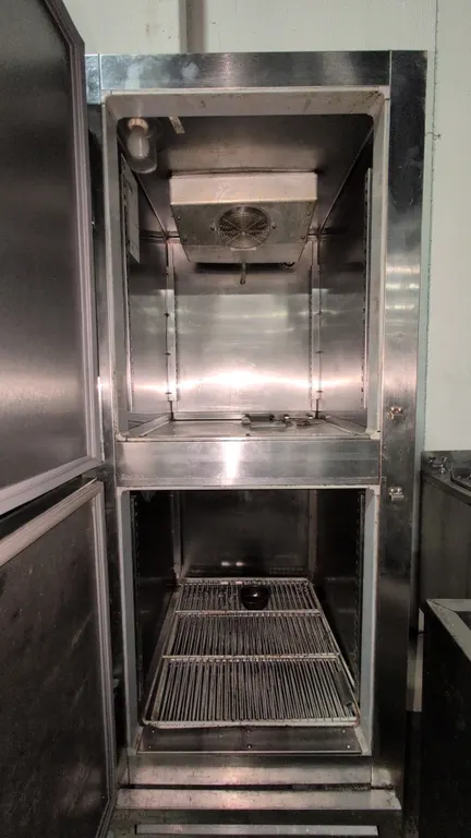 27" McCall model BDT1-102001CE (SN: S-834904), Stainless steel self contained 2 door freezer/refrigerator, 115V