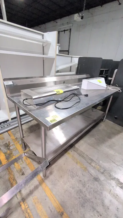 6' Stainless steel prep table with backsplash and metal undershelf