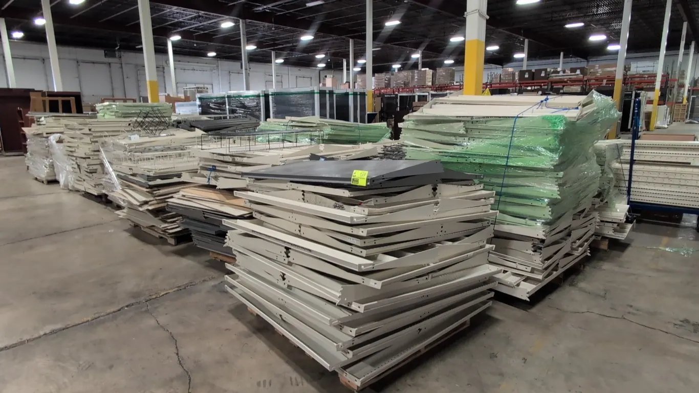 Pallets of shelving and merchandise supplies