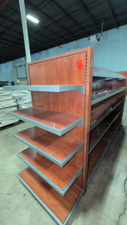 128"x35"x66" Metal and laminate wood portable 4 sided merchandise rack
