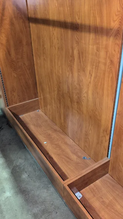 134"x35"x66" Laminate wood and metal portable 4 sided merchandise rack