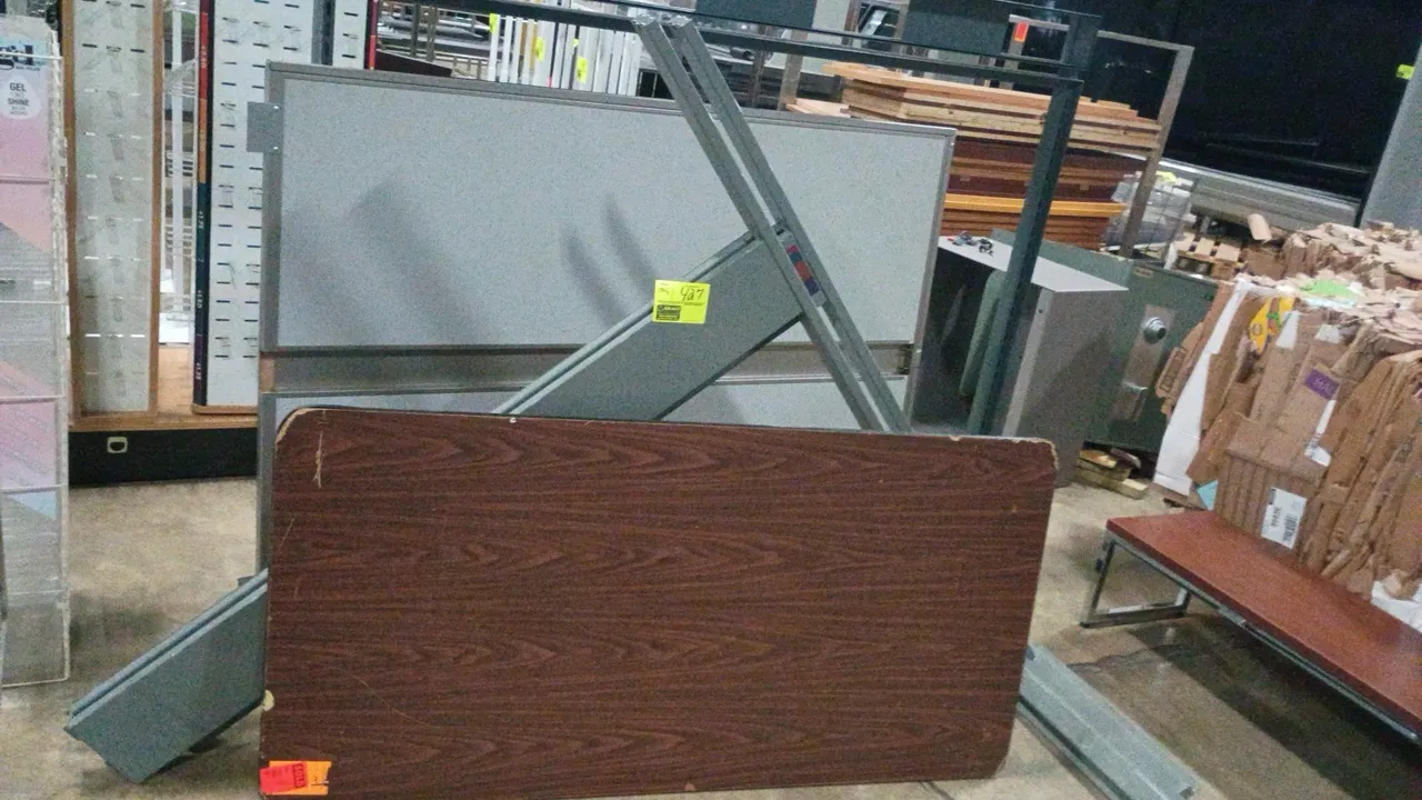Assorted shelfing parts and A wood folding table