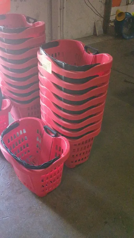 21"x15"x17" 2 Wheeled red poly shopping basket with extendable handle