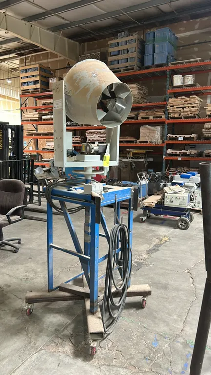 SonicAire 1.0 industrial vaneaxial blower fan. Features motorized oscillating head assembly and 1.0 HP motor. S/N: 2014013102. Electrical: 230V, 60 Hz
