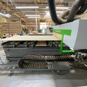2007 Biesse Rover A 3.30 CNC router. Features pod and rail vacuum bed, automatic tool changer carousel, standalone control console, and remote pedesta