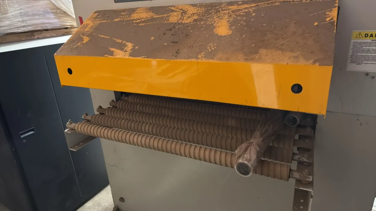 2006 Ming Ping SB-37P wide belt sander. Features a digital control panel with emergency stop and roller feed table. 36"W sanding width capacity. S/N: