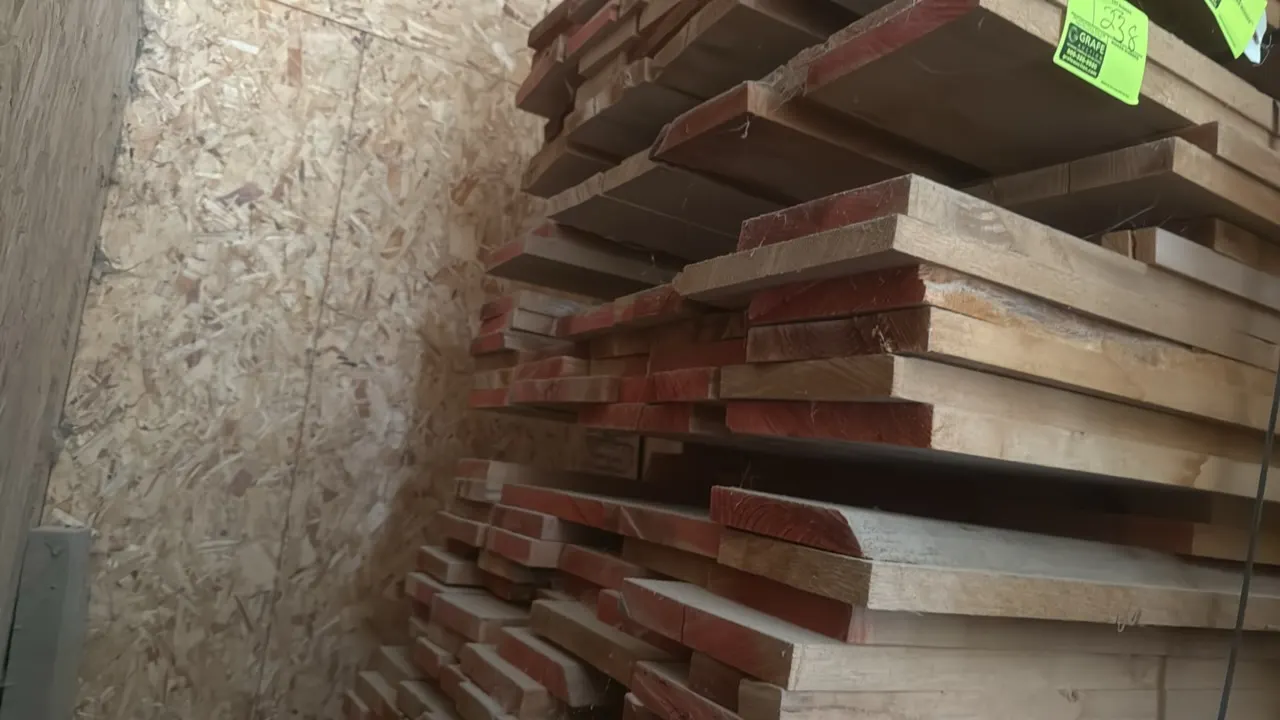Skid of assorted wood boards. Features boards with 1.25" thickness. Stack measures approx. 9'L x 3'5"W x 2'10"H.