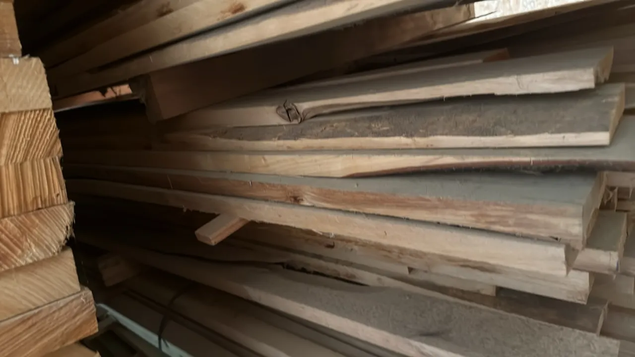 Skid of assorted Alder wood lumber boards. Features assorted thicknesses and cut profiles. Approx. 10' x 3' x 2'8"H.