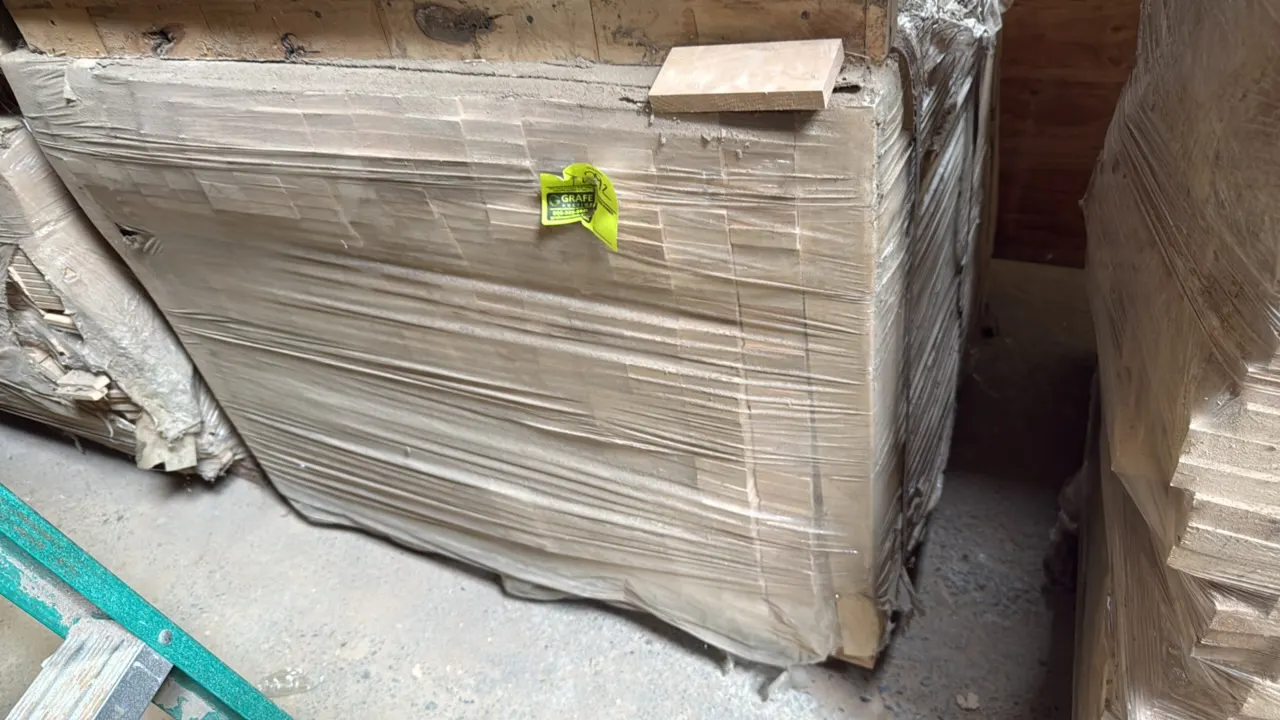 Skid of cut 0.75" maple stock. 42" x 35" x 30". Stretch-wrapped on pallet.