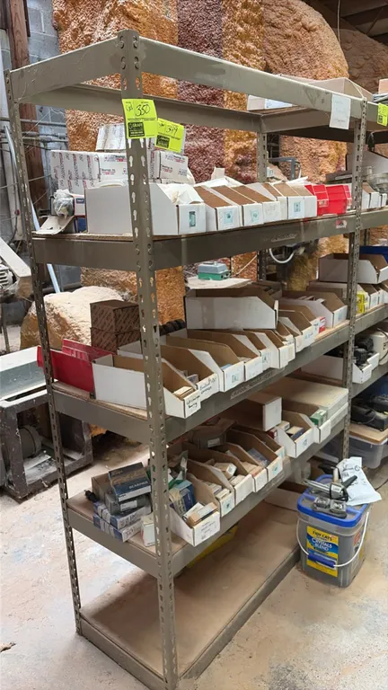 Metal 4-tier storage rack. Features adjustable shelves with wood decking on a steel frame. Dimensions: 48"W x 18"D x 73"H. Contents not included.