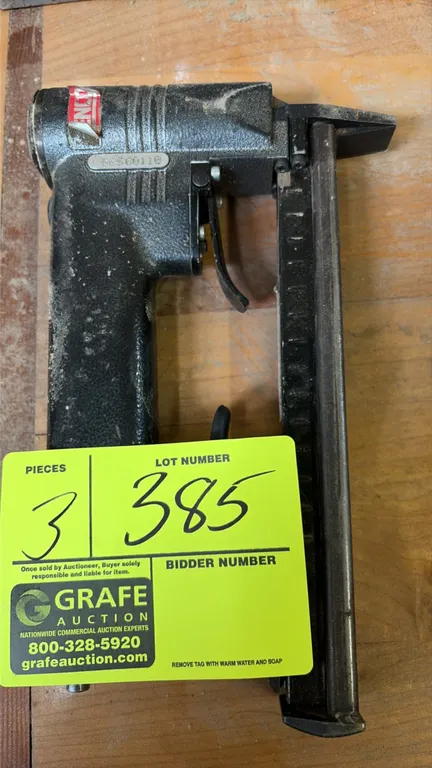 Power and pneumatic tool lot. Includes a Senco SFW10 pneumatic staple gun (3/8" to 1/2" staple capacity), a DeWalt corded palm sander, and a Black & D
