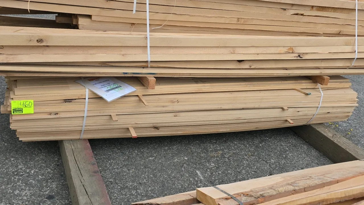 Bundle of banded alder wood lumber. Tag specifies intended for 75200 handle with dimensions of 2.375"W x 0.428" thick. Approximately 8'L. Banded and s