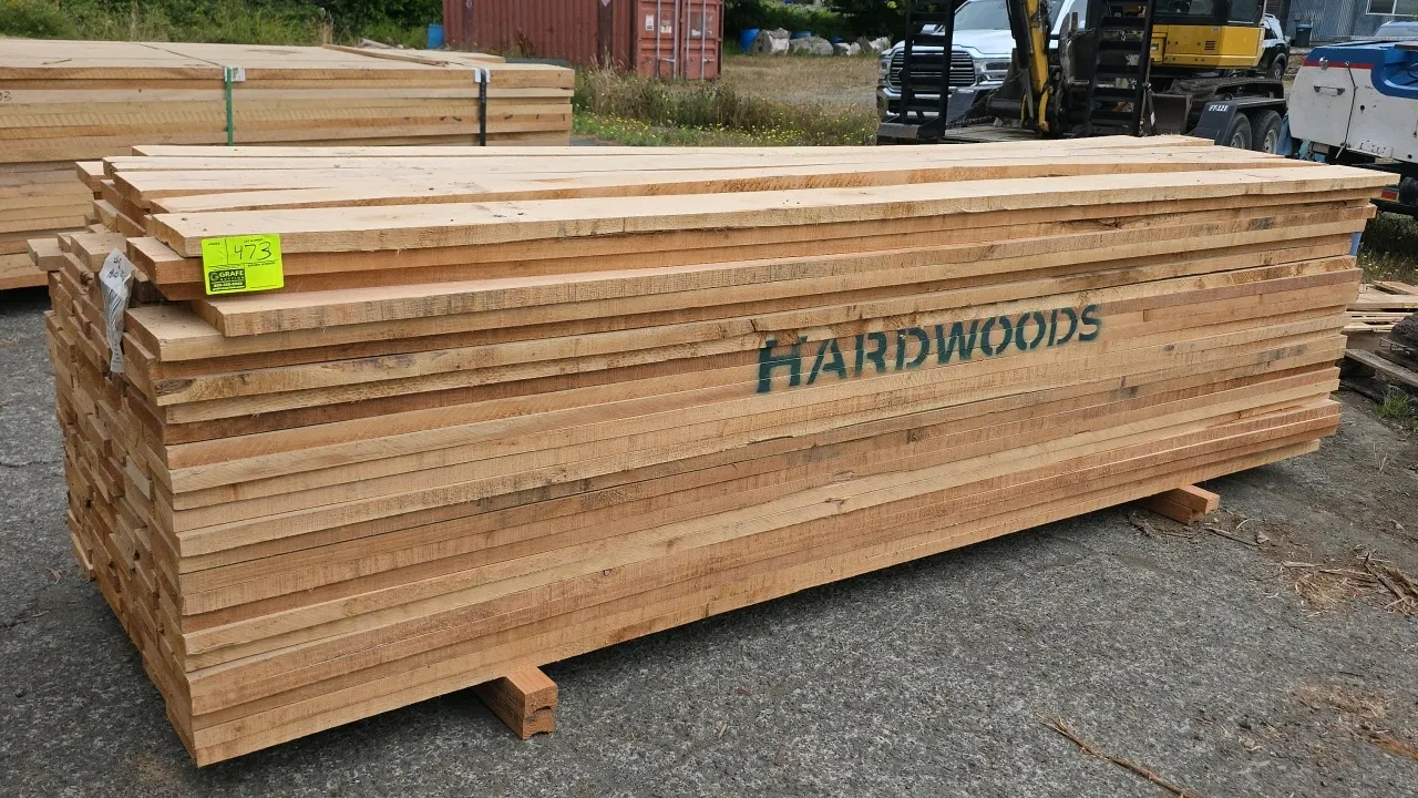 Northwest Hardwoods 5/4 maple hardwood lumber bundle. Grade: 2 Shop. Kiln-dried (KD). Approx. 10'L x 1-1/4" thick (5/4). Data tag indicates 1,411 boar