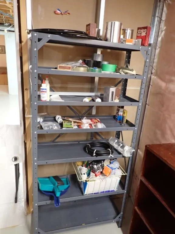 Metal Storage Shelf With Contents