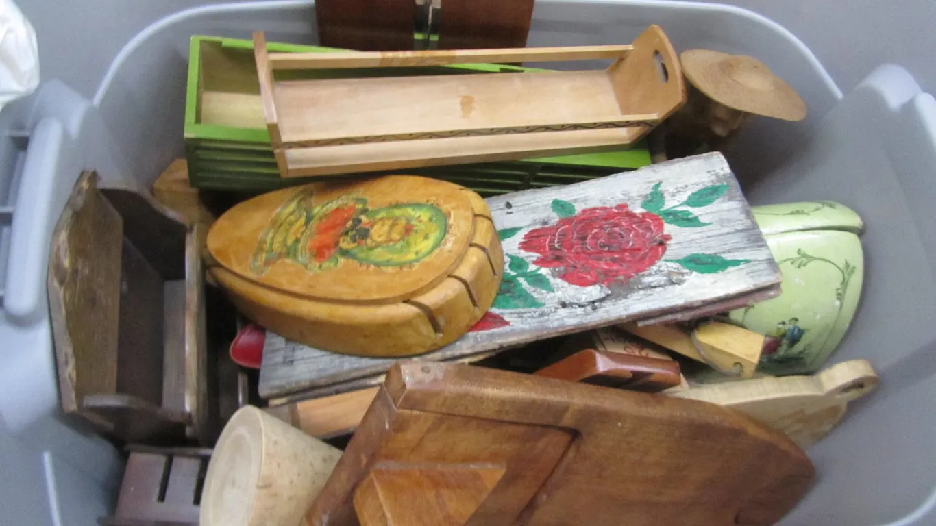 Tub Full Of Assorted Wood Home Furnishings