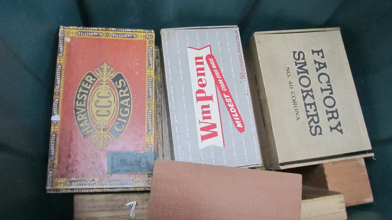 Tub Of Assorted Cigar Boxes And More