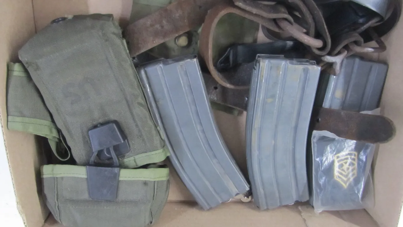 (3) Ammo Magazines w/Case, Pair Of Insignia Patches, And More