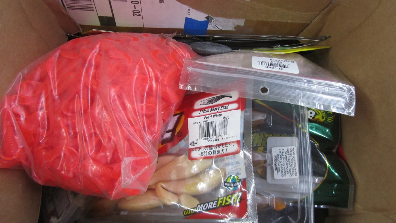 Box Full Of Assorted Plastic Fishing Baits