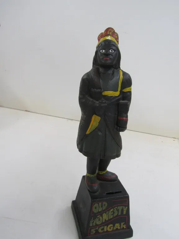 Old Honesty 5 Cent Cigar Cast Iron Coin Bank