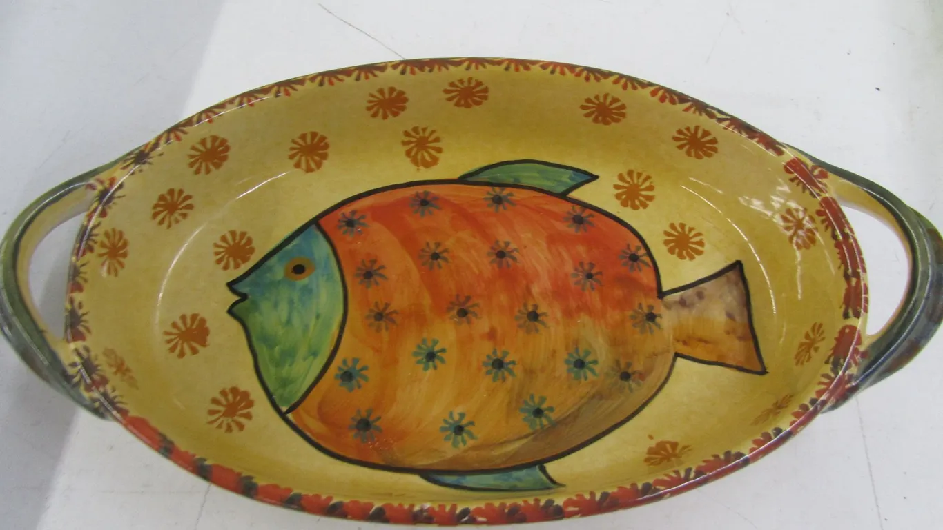Hand Made And Hand Painted Stoneware Dish