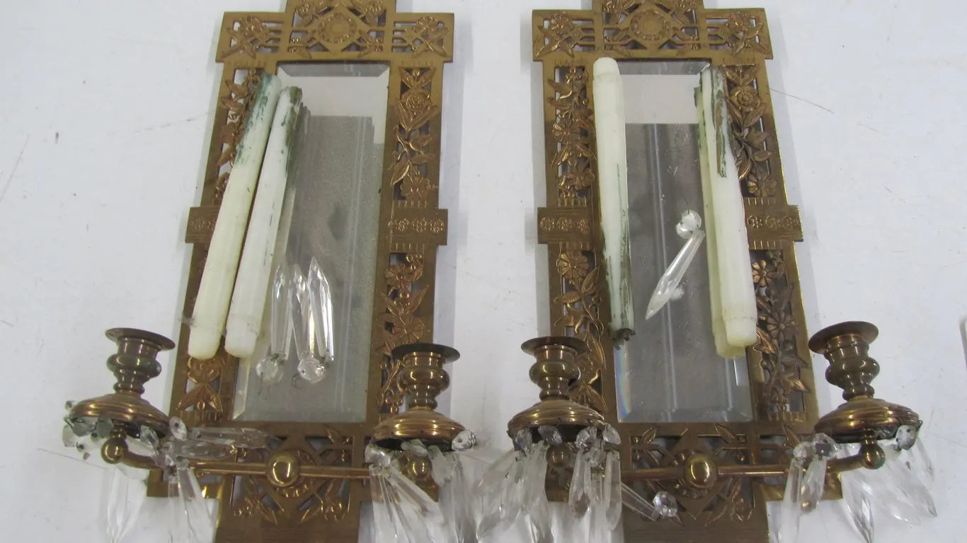 Pair Of Metal Frame Wall Mirrors w/Candleholders And Candles