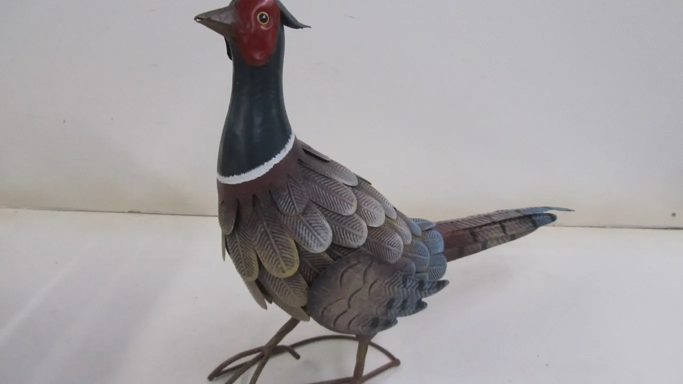 Painted Metal Pheasant Statue