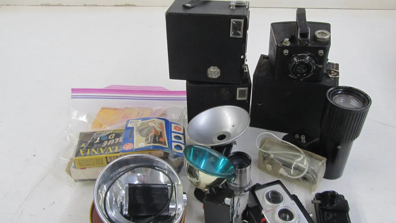 Lot Of Old Cameras And Accessories