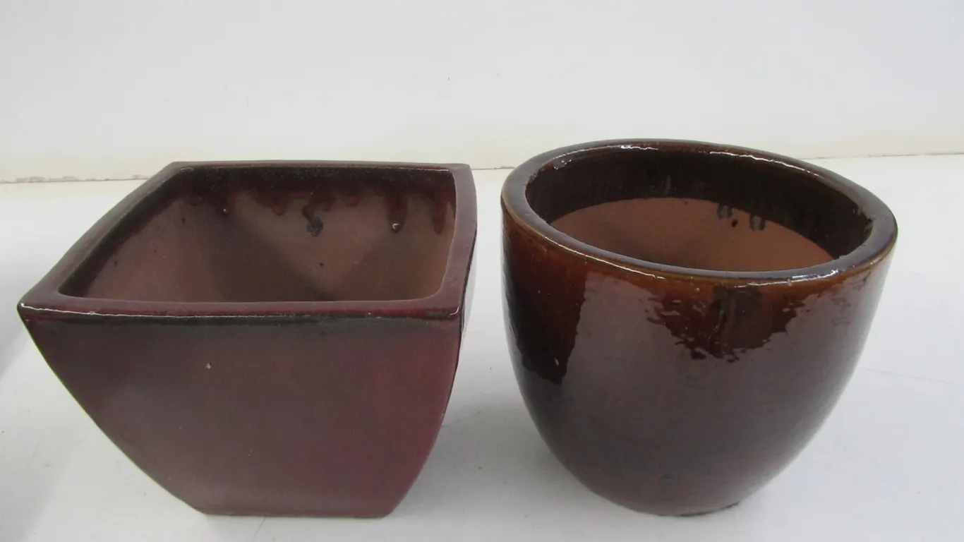 (2) Glazed Pottery Planters