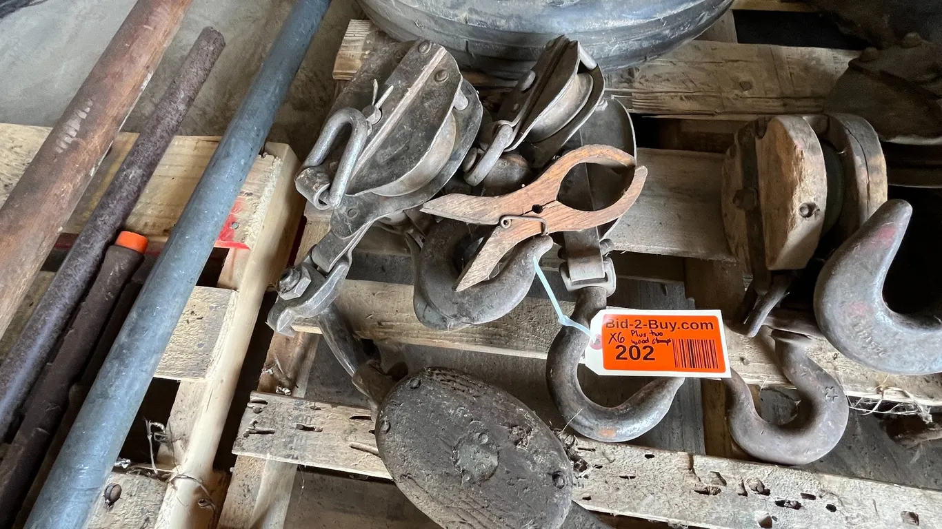 (6) Vintage Wood and Steel Pulleys