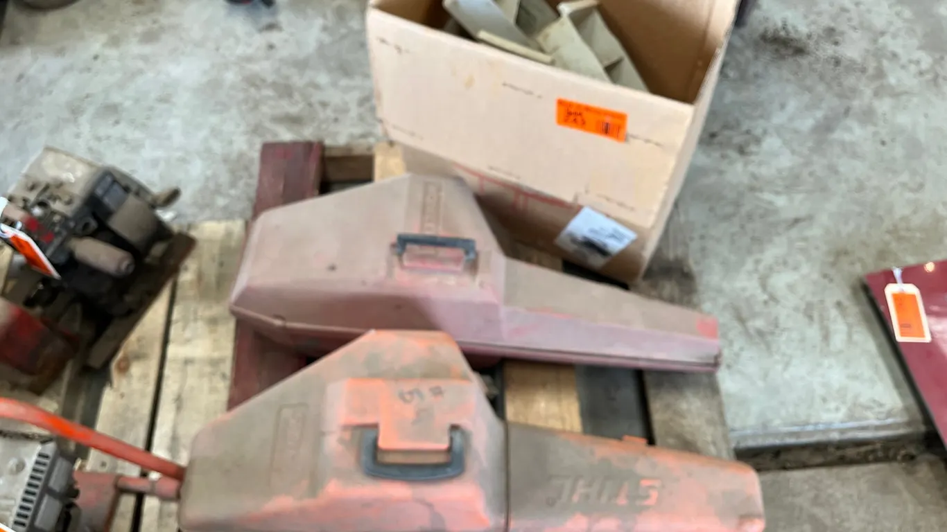 (2) Empty Chainsaw Cases and Plastic Bins
