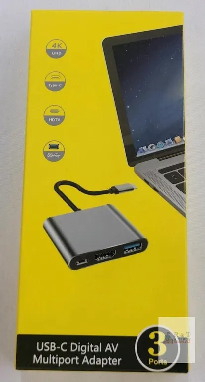 USB-C Digital AV Multiport Adapter, 4K HDMI, USB-A, USB-C, 3 Ports, Gray/Silver
