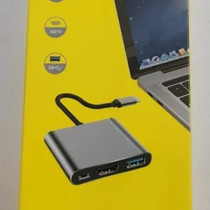 USB-C Digital AV Multiport Adapter, 4K HDMI, USB-A, USB-C, 3 Ports, Gray/Silver
