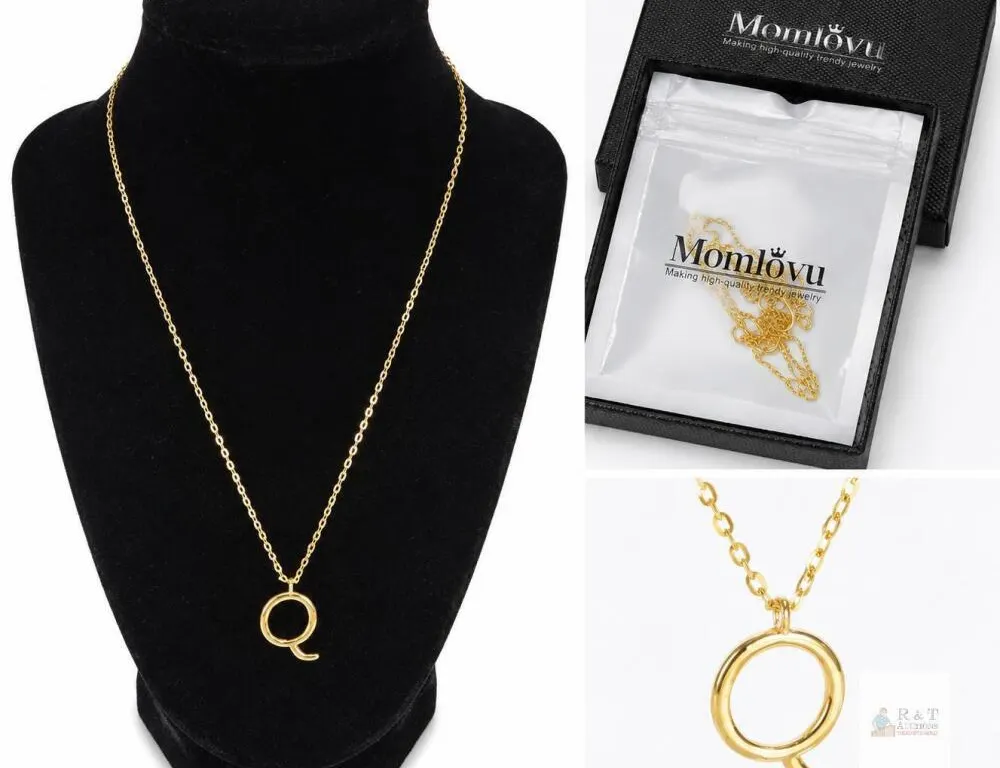 NEW Momlovu Gold-Tone Initial “Q” Pendant Necklace with Gift Box