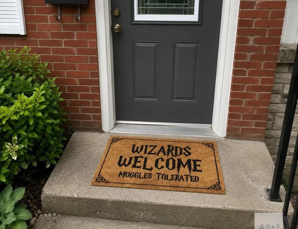 Wizards Welcome Tolerated Door Mat 30x17 Inch, Wizarding Doormat for Covered Outdoor Area, Wizarding Geeky Welcome Mat Outdoor Decor, Funny Nerd Gift,