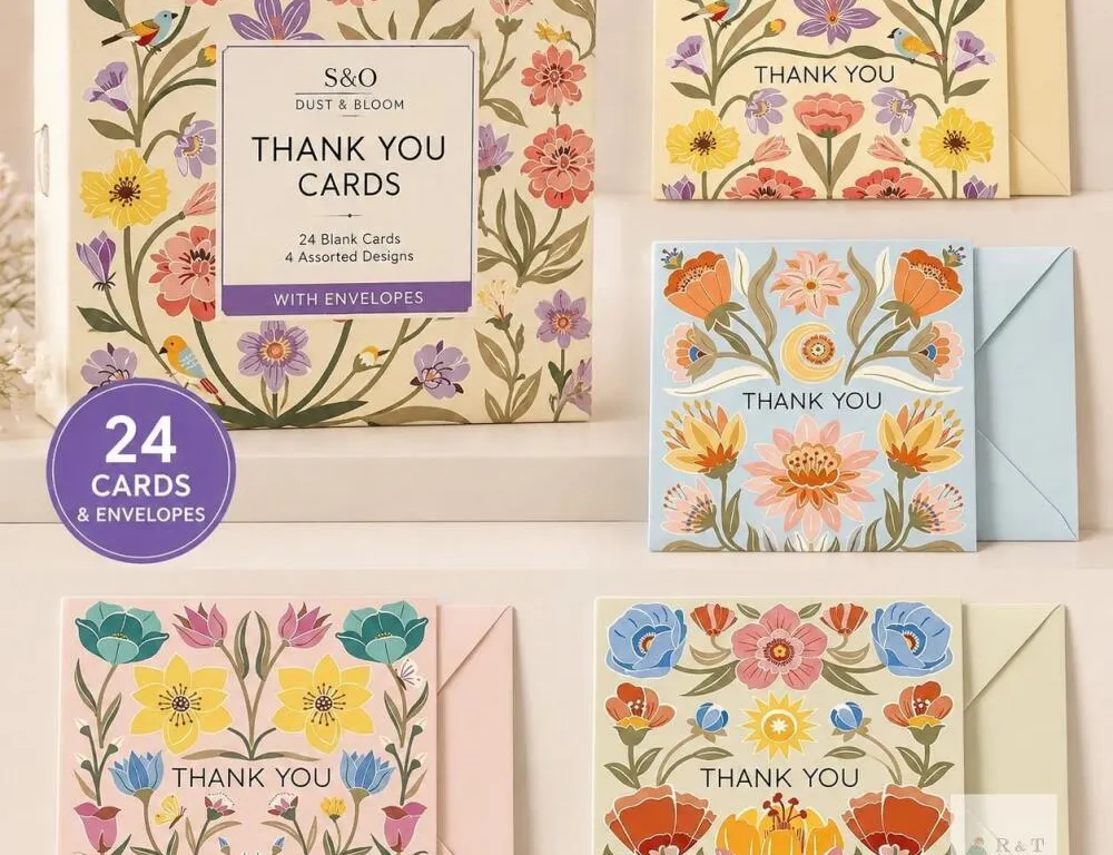 New Sweetzer & Orange Dust & Bloom Thank You Cards with Envelopes - Blank Greeting Card for Handwritten Messages - 4x5.5" Thank You Notes Set