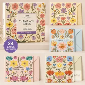 New Sweetzer & Orange Dust & Bloom Thank You Cards with Envelopes - Blank Greeting Card for Handwritten Messages - 4x5.5" Thank You Notes Set 