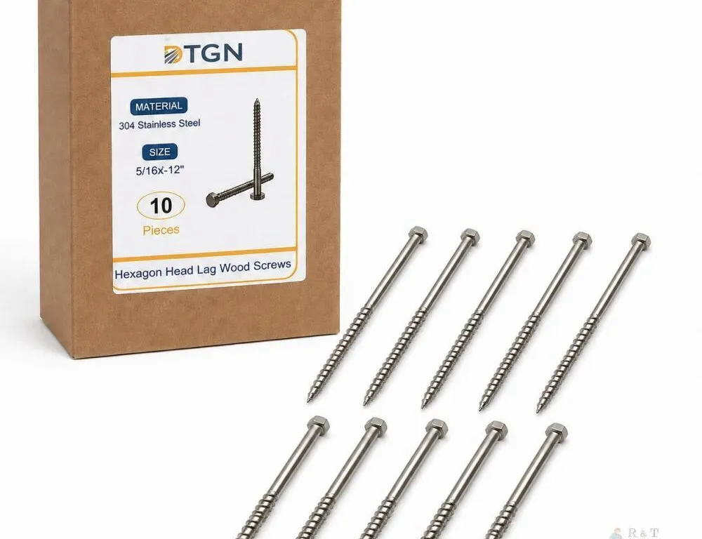 **NEW TGN 10-Pc 5/16" x 12" 304 Stainless Steel Hex-Head Lag Wood Screws**