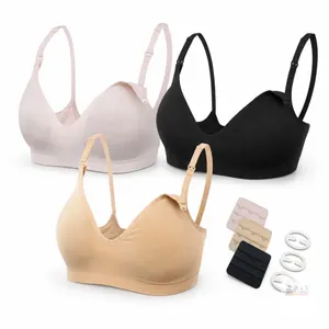 NEW HOFISH Size Small ( 32B-32DD,34B-34C) 3-Pack Seamless Wireless Comfort Bras, Black/Beige/Pink – Nursing & Maternity Friendly