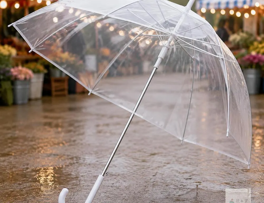 NEW Clear Umbrella with White J-Hook Handle